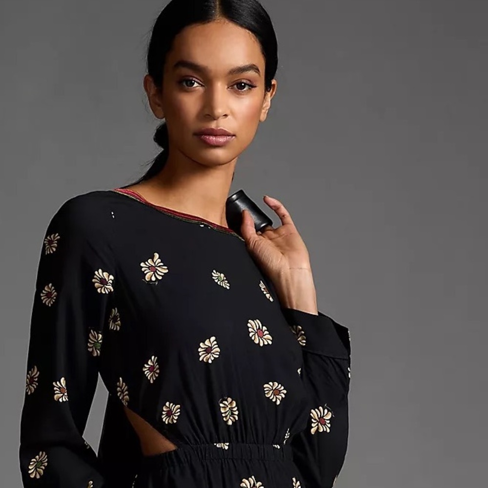 Farm Rio Long-Sleeve Floral Cutout Jumpsuit - Picture 11 of 15